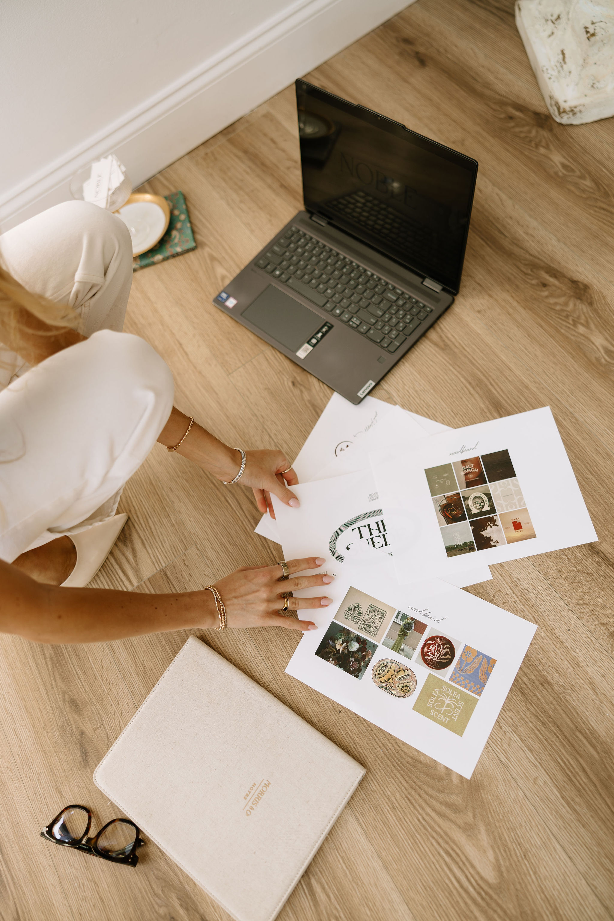 Branding and mood boards with laptop