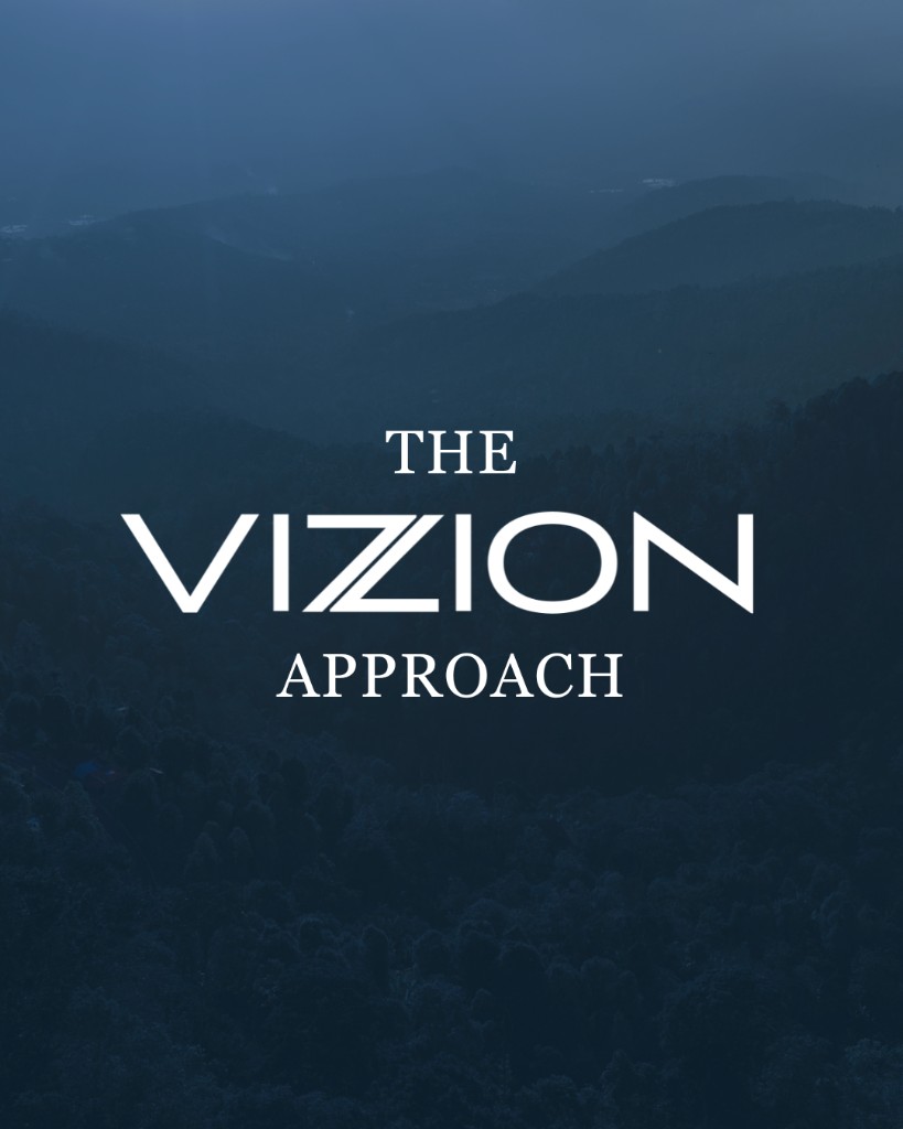 The Vizion Approach series title over a forested mountain landscape at dusk